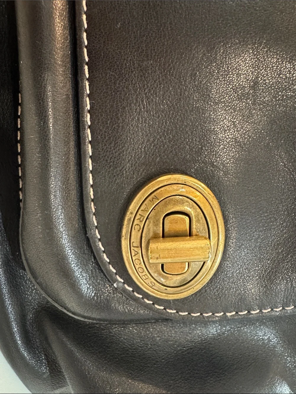 Marc Jacobs Black Leather Top-Handle Tote with Gold Hardware